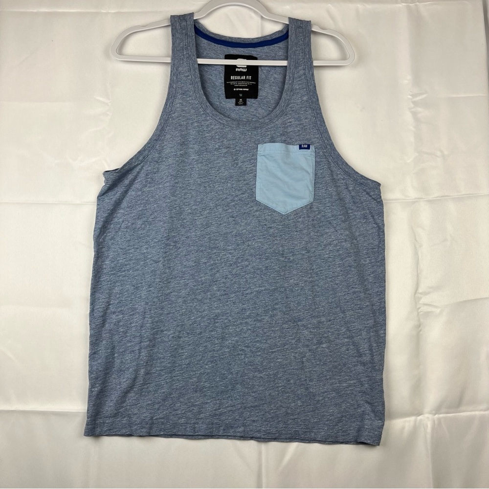 G-STAR Raw Regular Fit Mens Medium Riban Pocket Tank Top Blue‎ 3D Logo